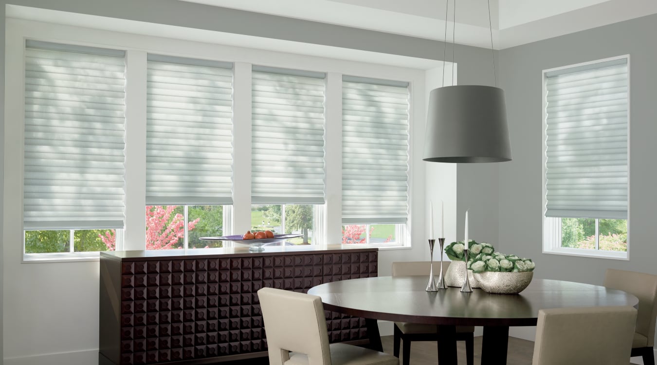Cordless motorized shades in a Cleveland dining room